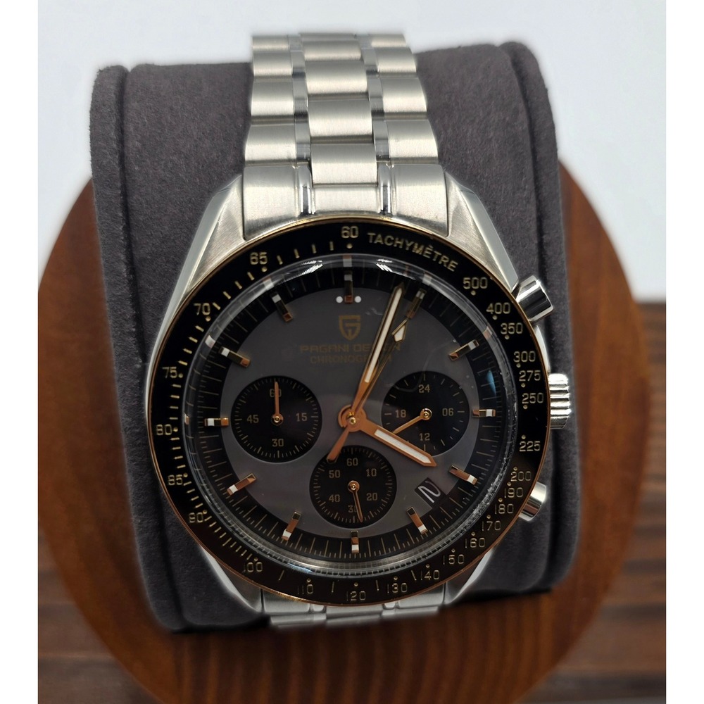 Pagani Design PD-1701 Chronograph Watch Black Gold Stainless Steel 100M